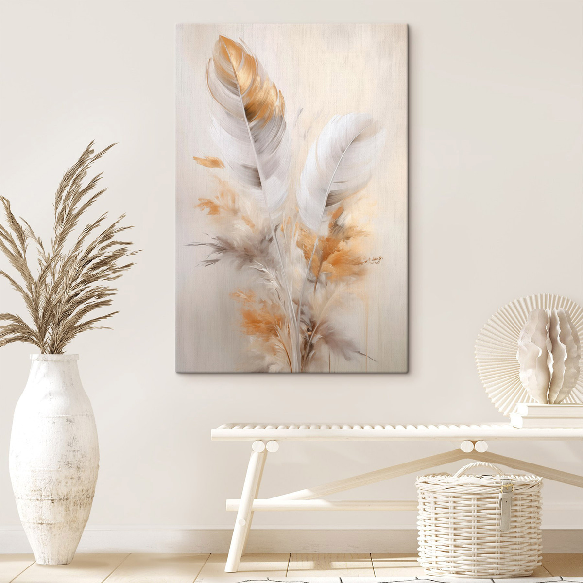 Penas abstratas em bege — interior 1