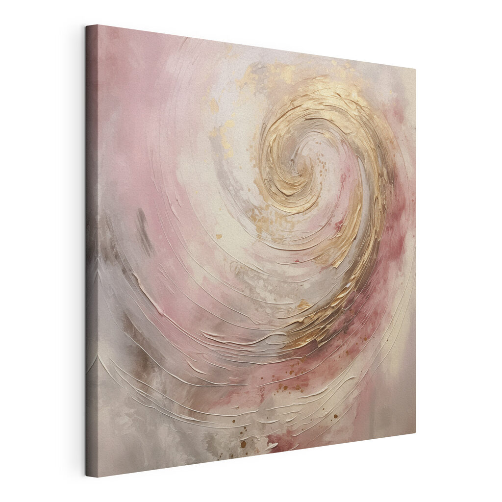Espiral dourada em rosa, tela esticada e borda contínua