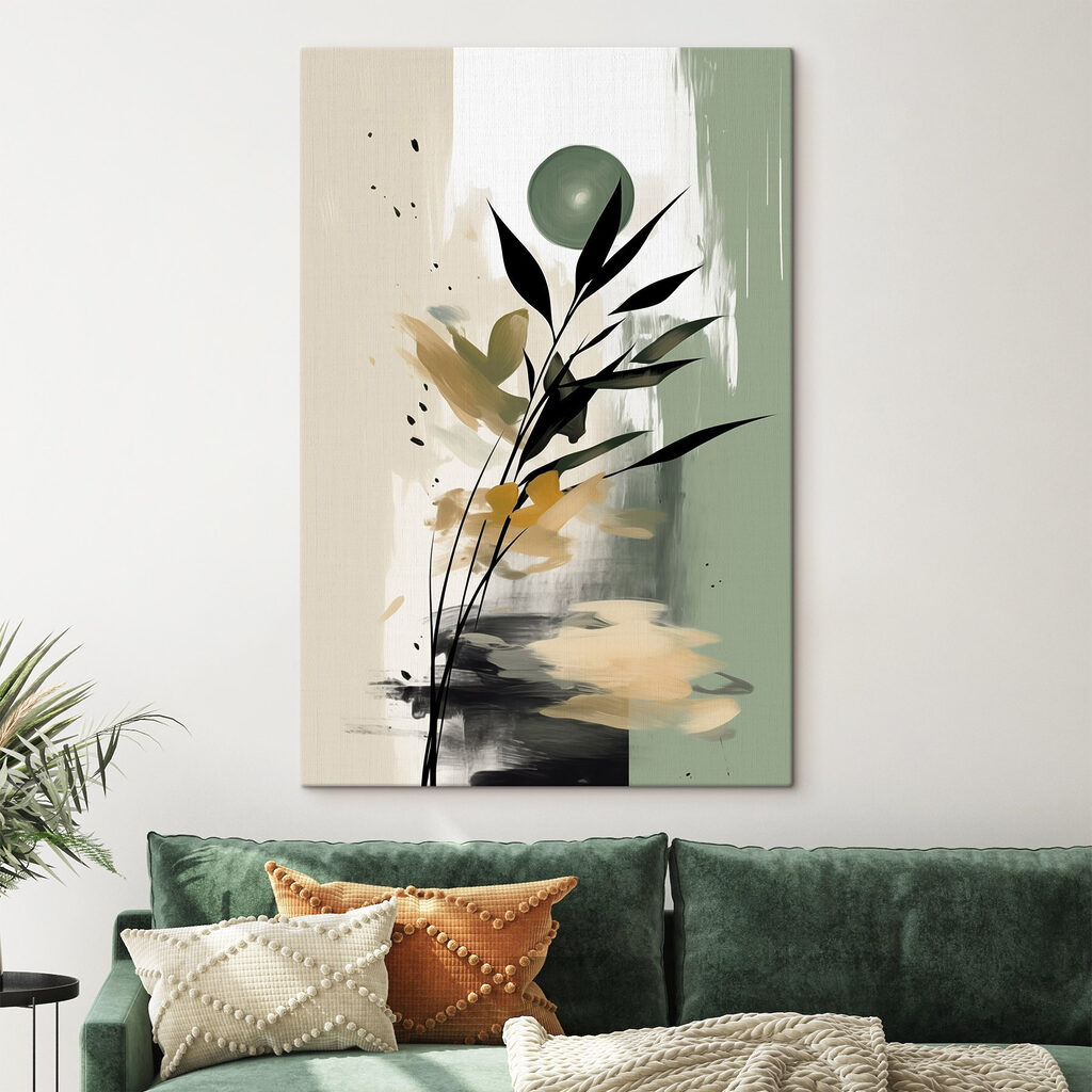 Folhas pretas sobre verde num interior