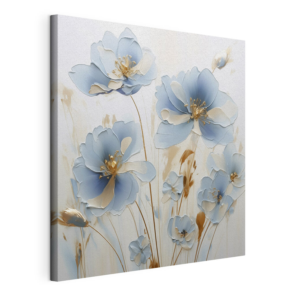 Flores azul-gelo e botões, tela esticada e borda contínua