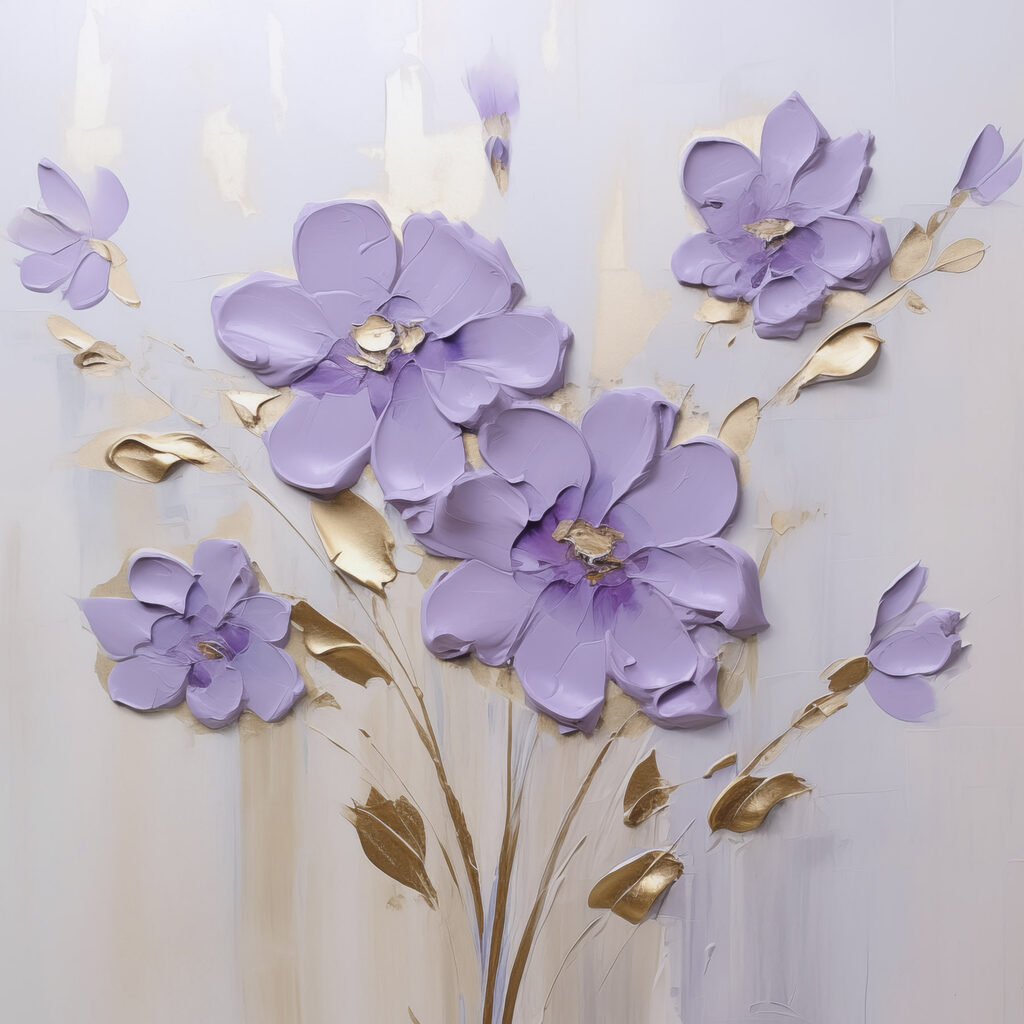 Flores roxas e douradas — design completo