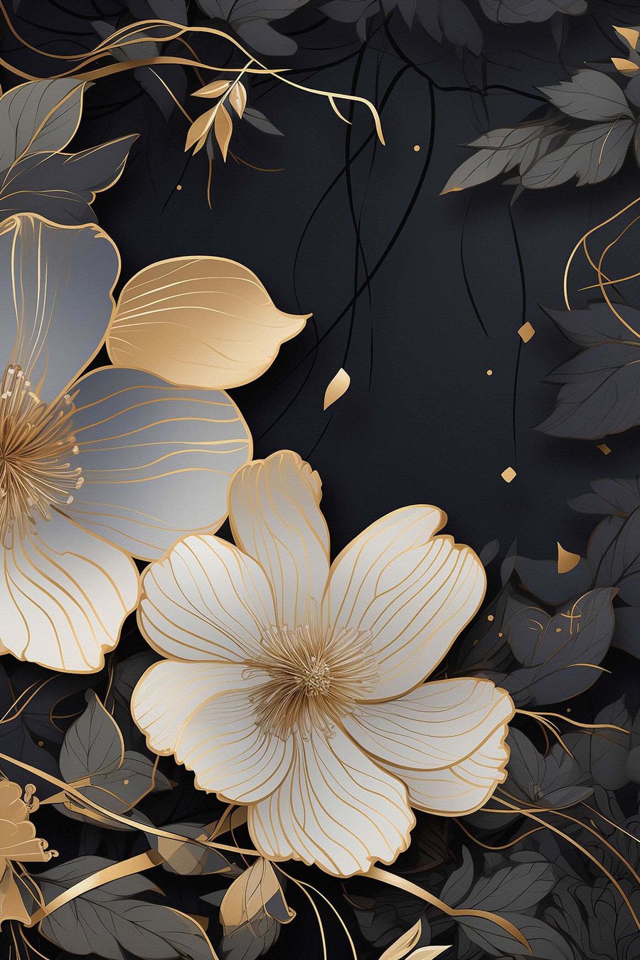 Flores grandes, fundo escuro — design completo