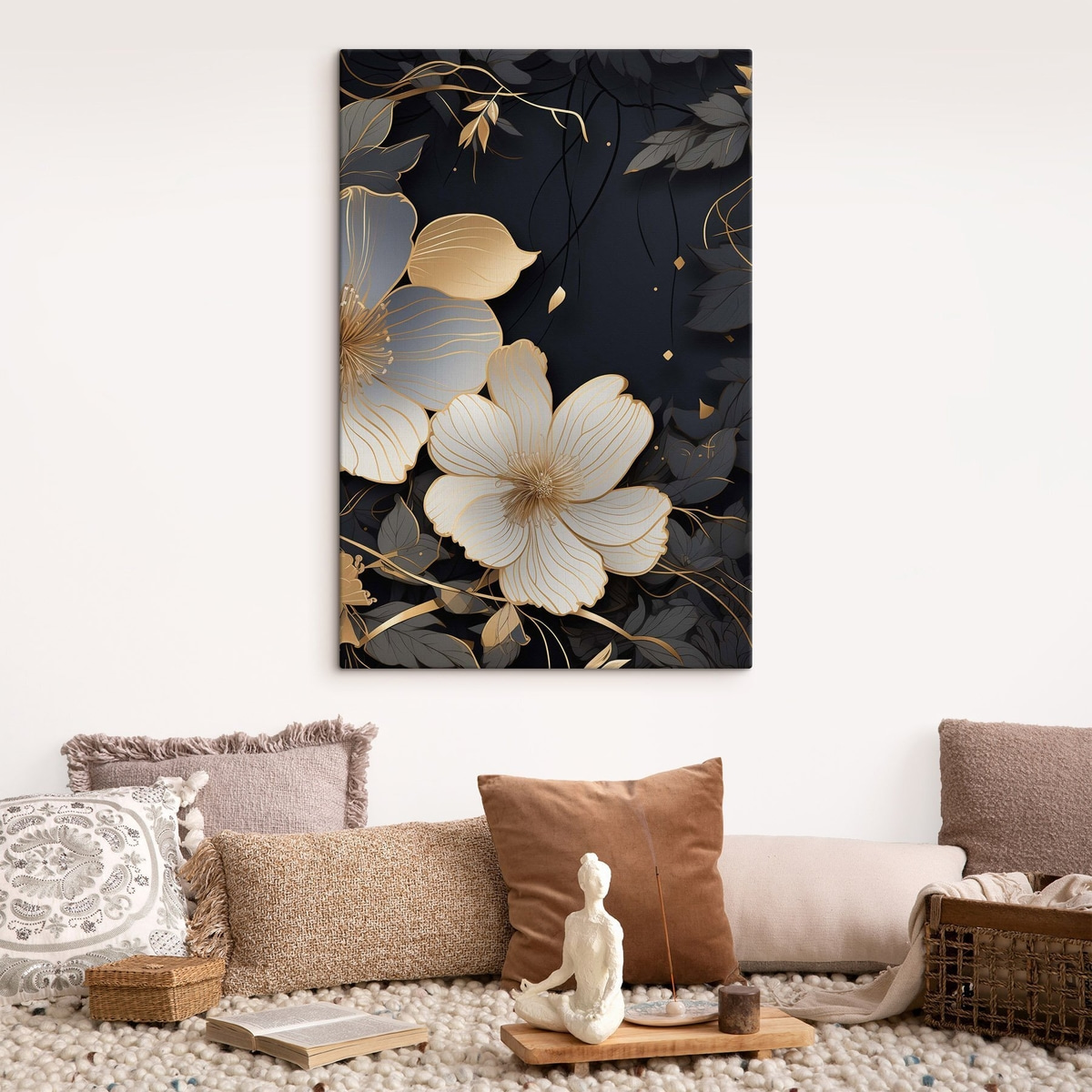 Flores grandes, fundo escuro — interior 2