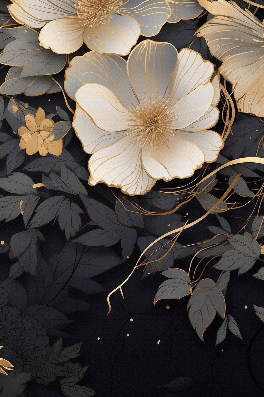 Flores abstratas, fundo escuro — design completo