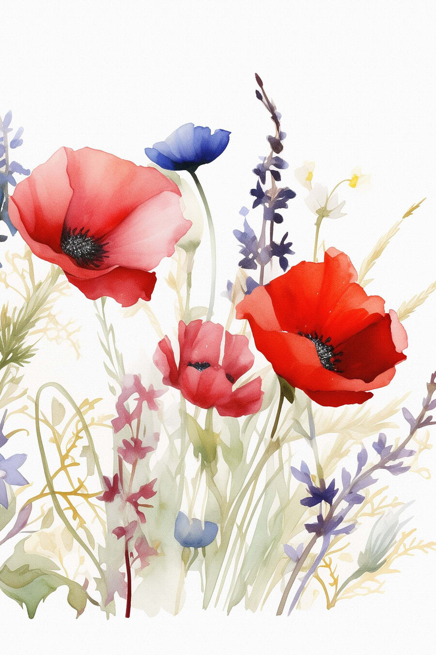 Papoilas entre flores azuis — design completo