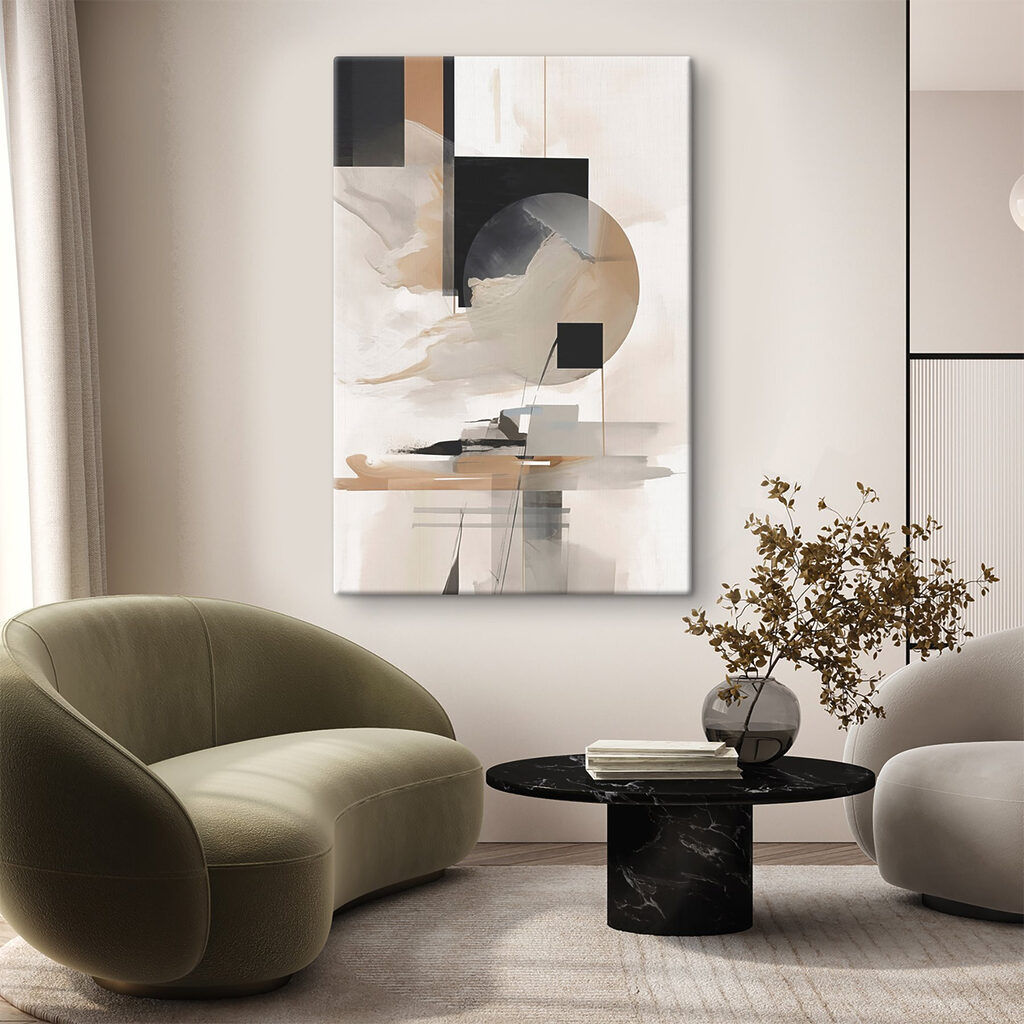 Círculo sobre blocos pretos num interior
