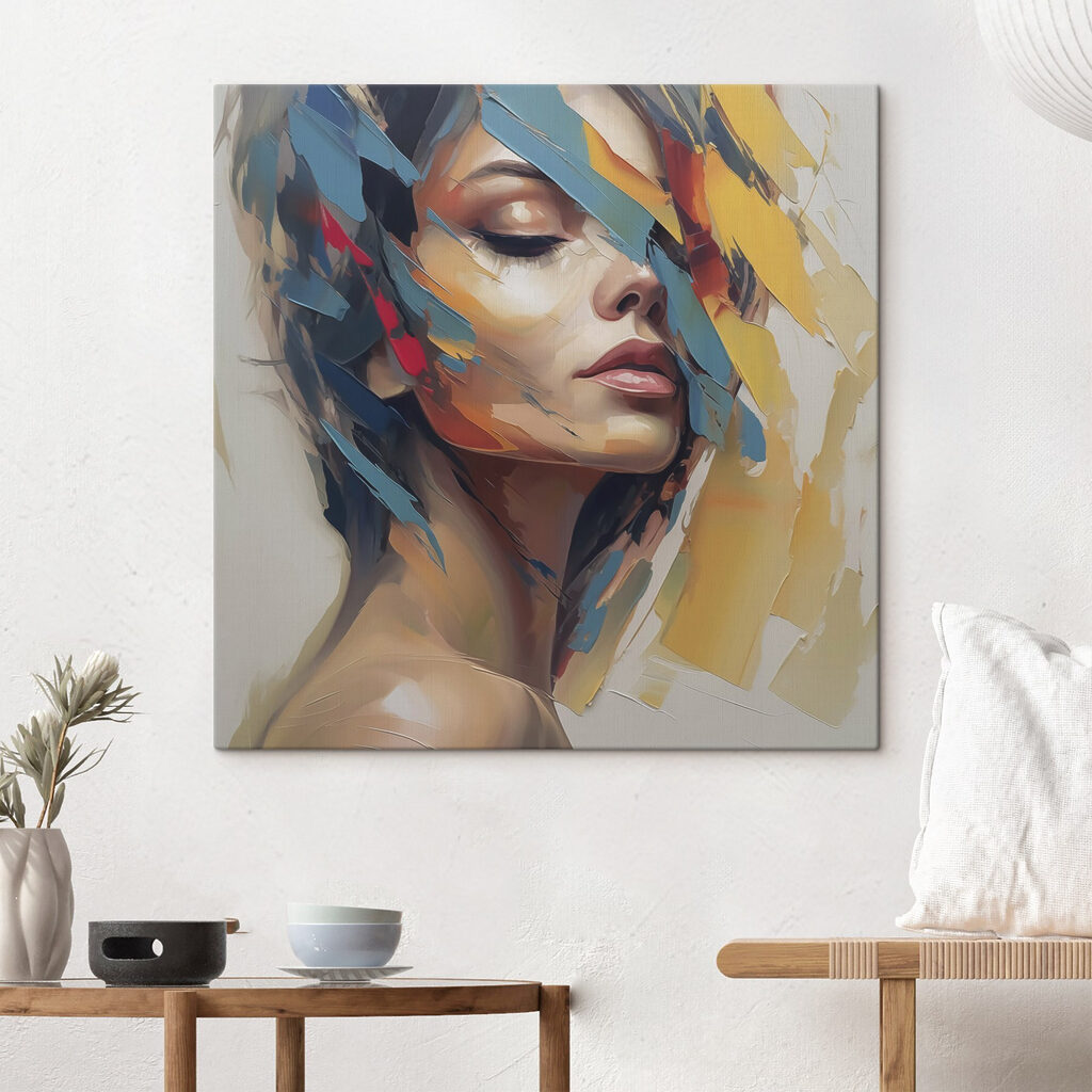 Perfil feminino em azul — interior 1