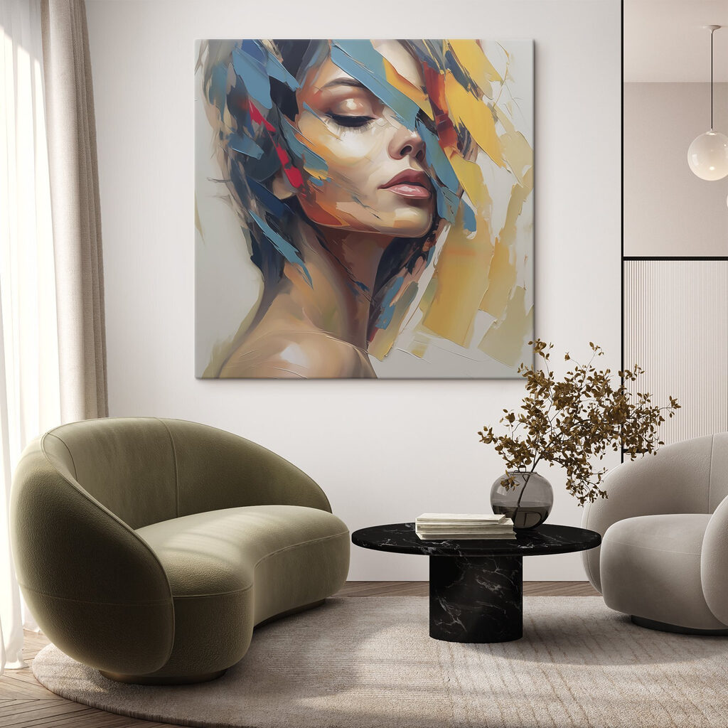 Perfil feminino em azul — interior 2