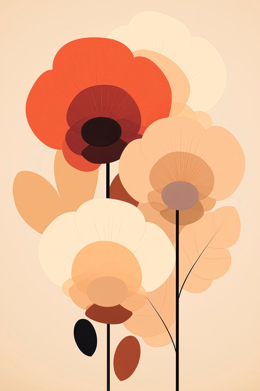 Flores abstratas em bege — design completo
