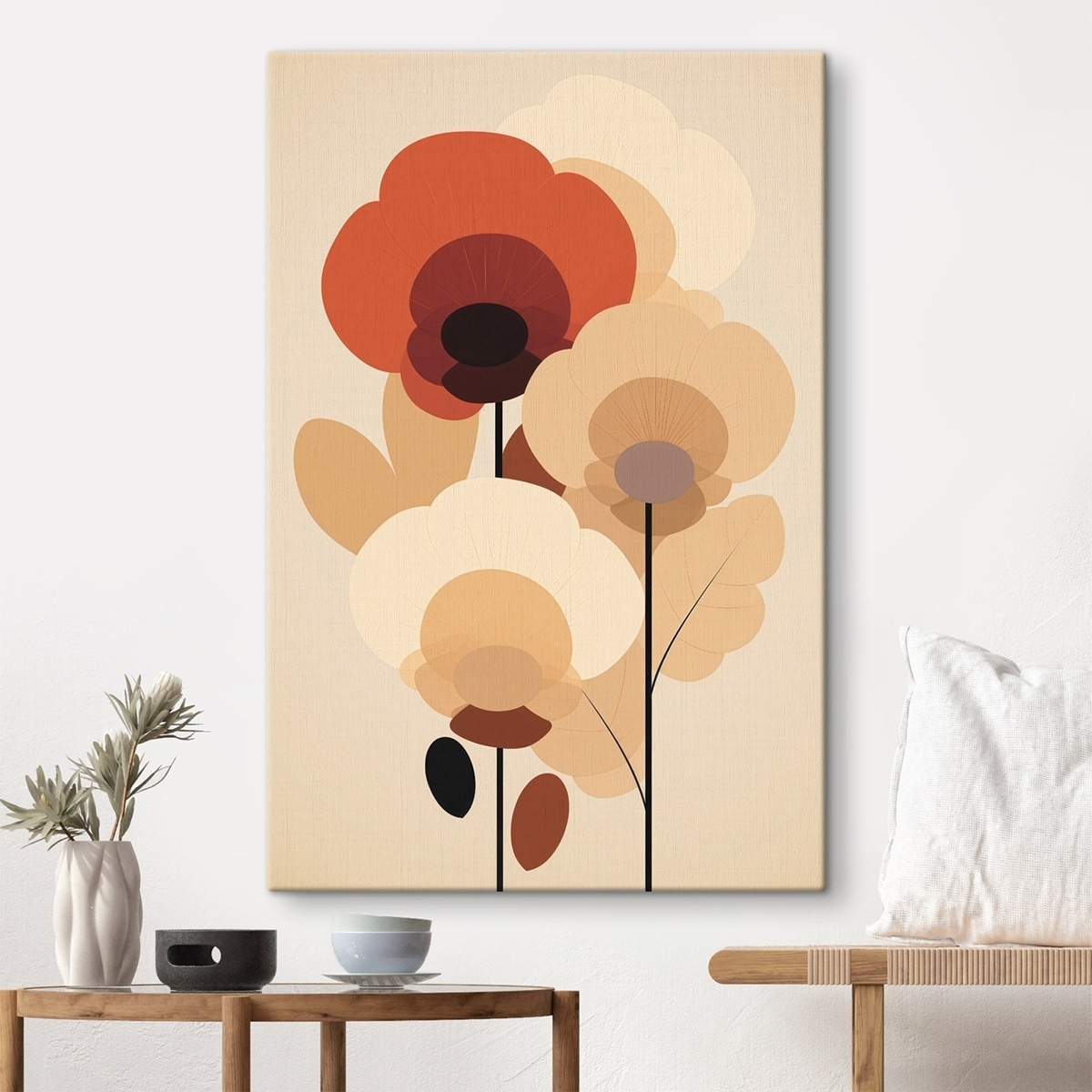 Flores abstratas em bege — interior 1