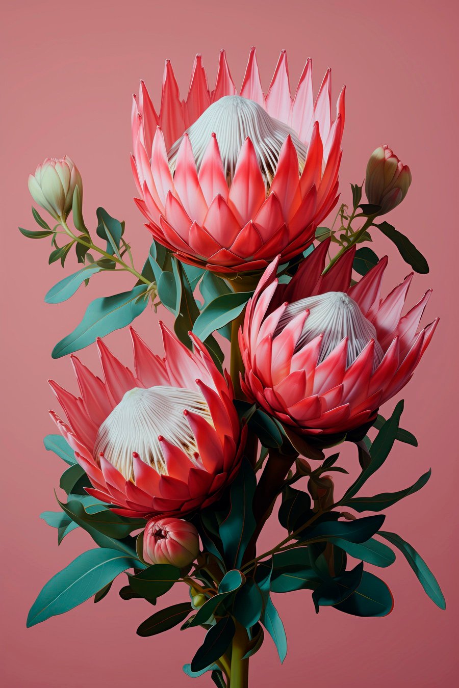 Proteas vermelhas em rosa — design completo