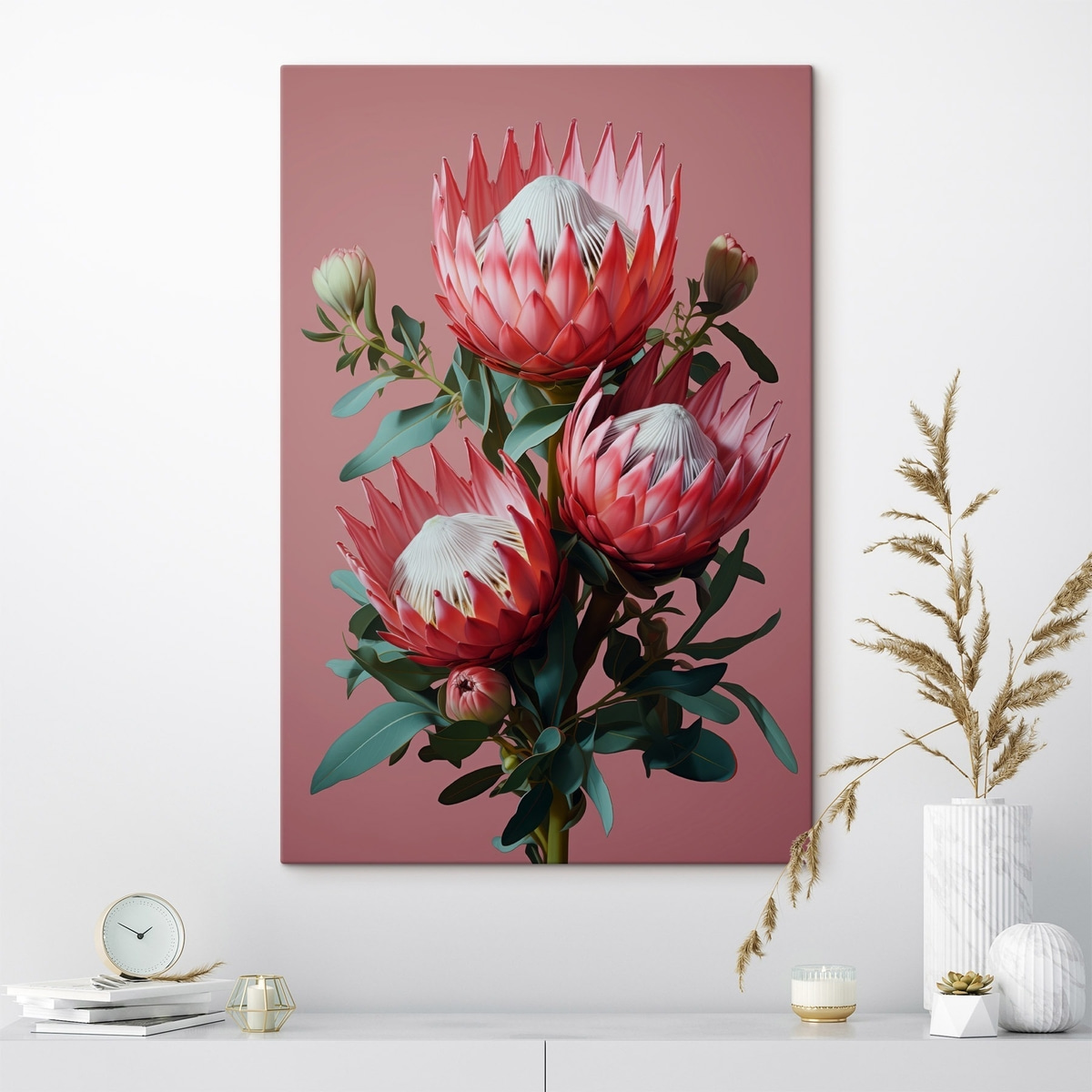 Proteas vermelhas em rosa — interior 2