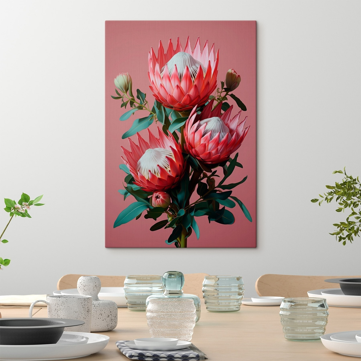Proteas vermelhas em rosa — interior 3