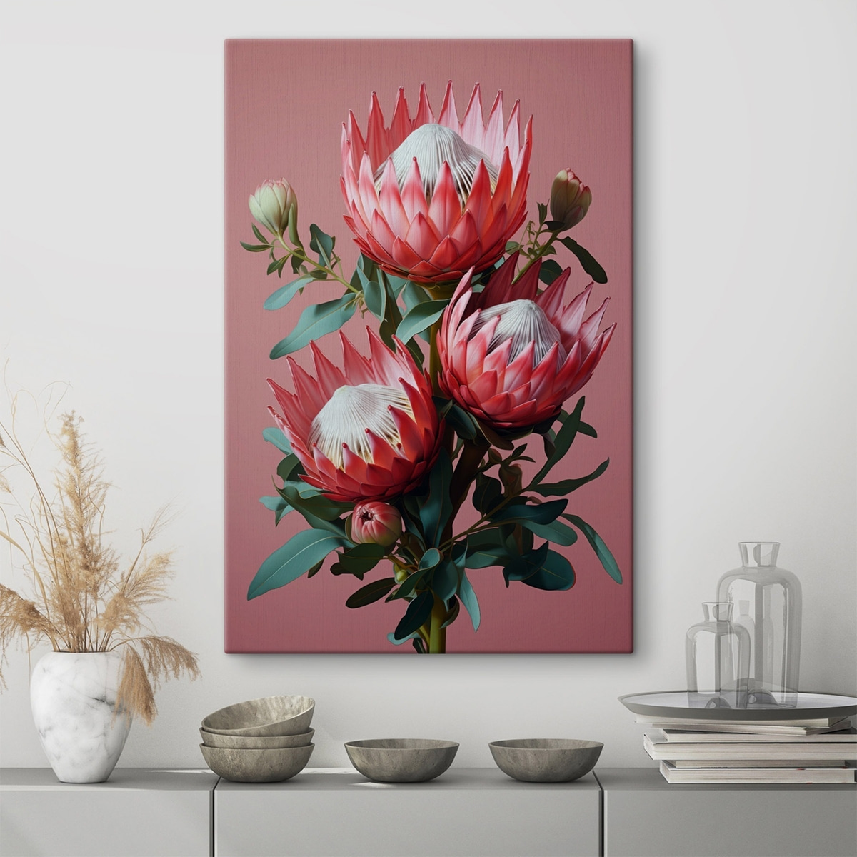 Proteas vermelhas em rosa — interior 1