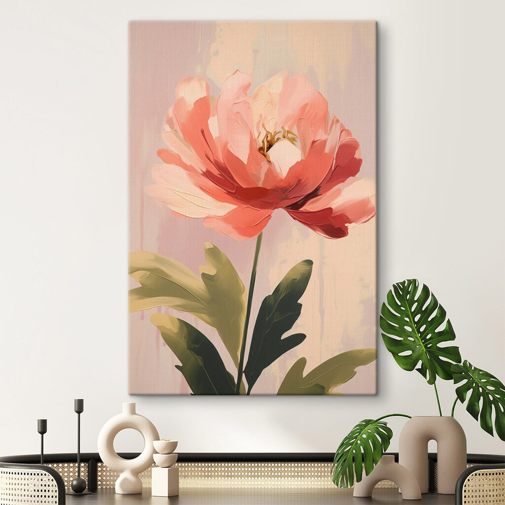 Peónia coral sobre verde-oliva — interior 2