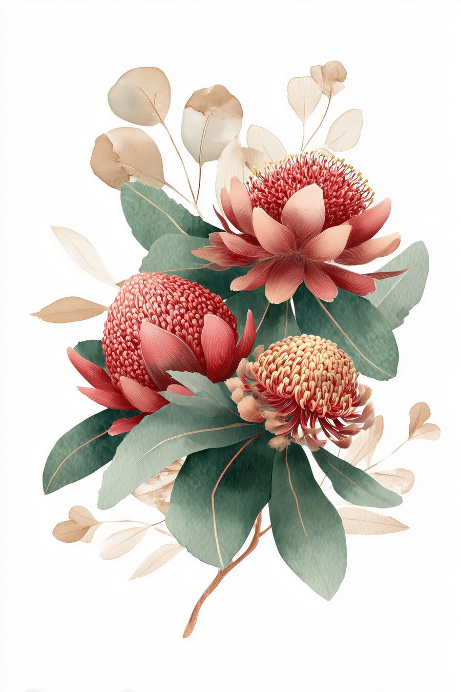 Flores vermelho-ferrugem — design completo