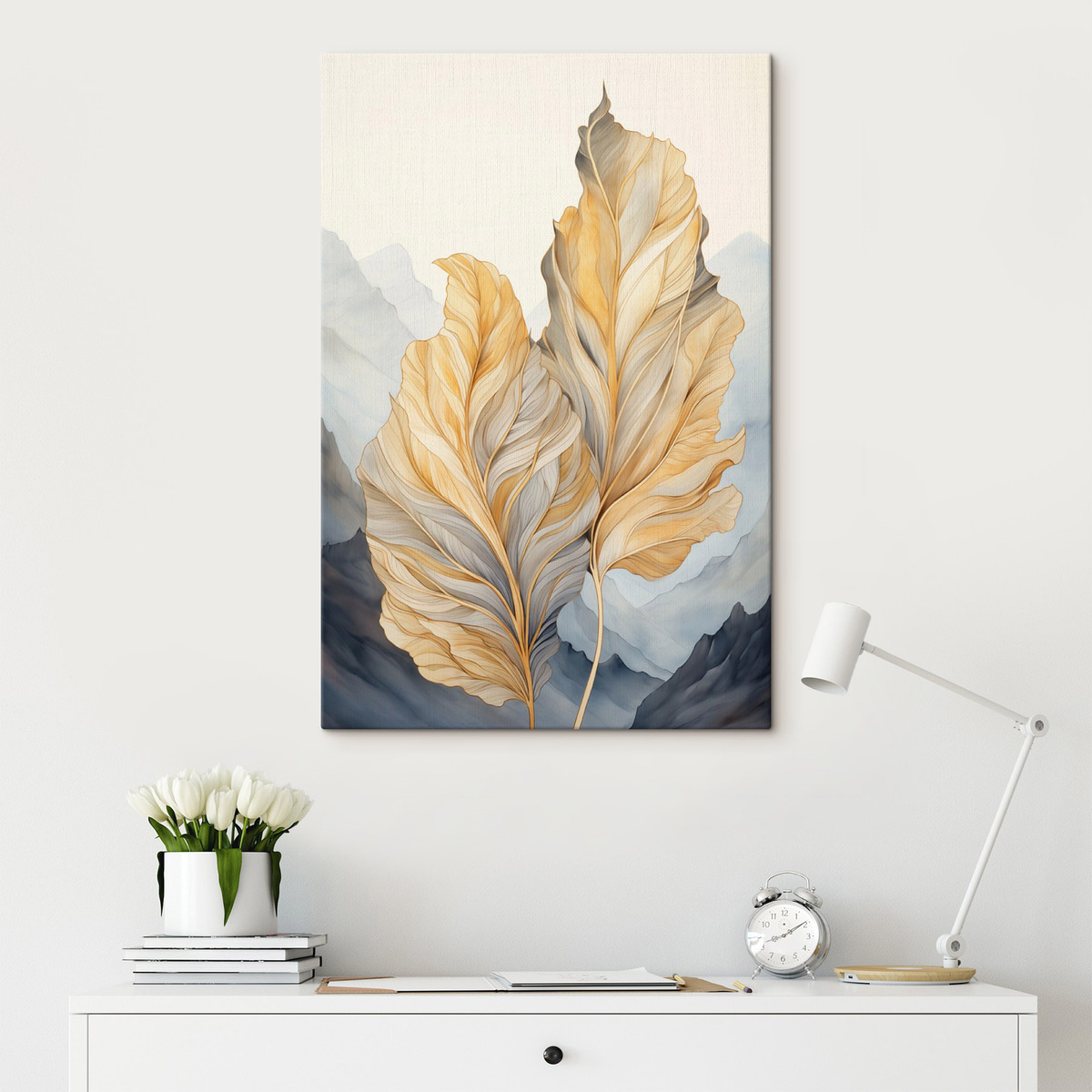 Folhas amarelas e montanhas — interior 1