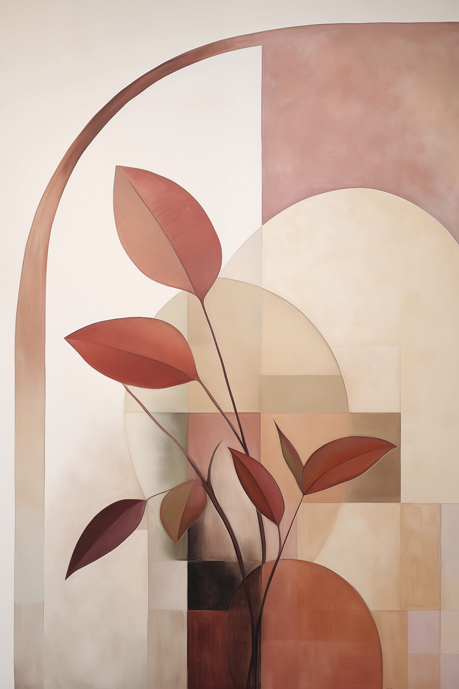 Folhas vermelhas sob arco — design completo