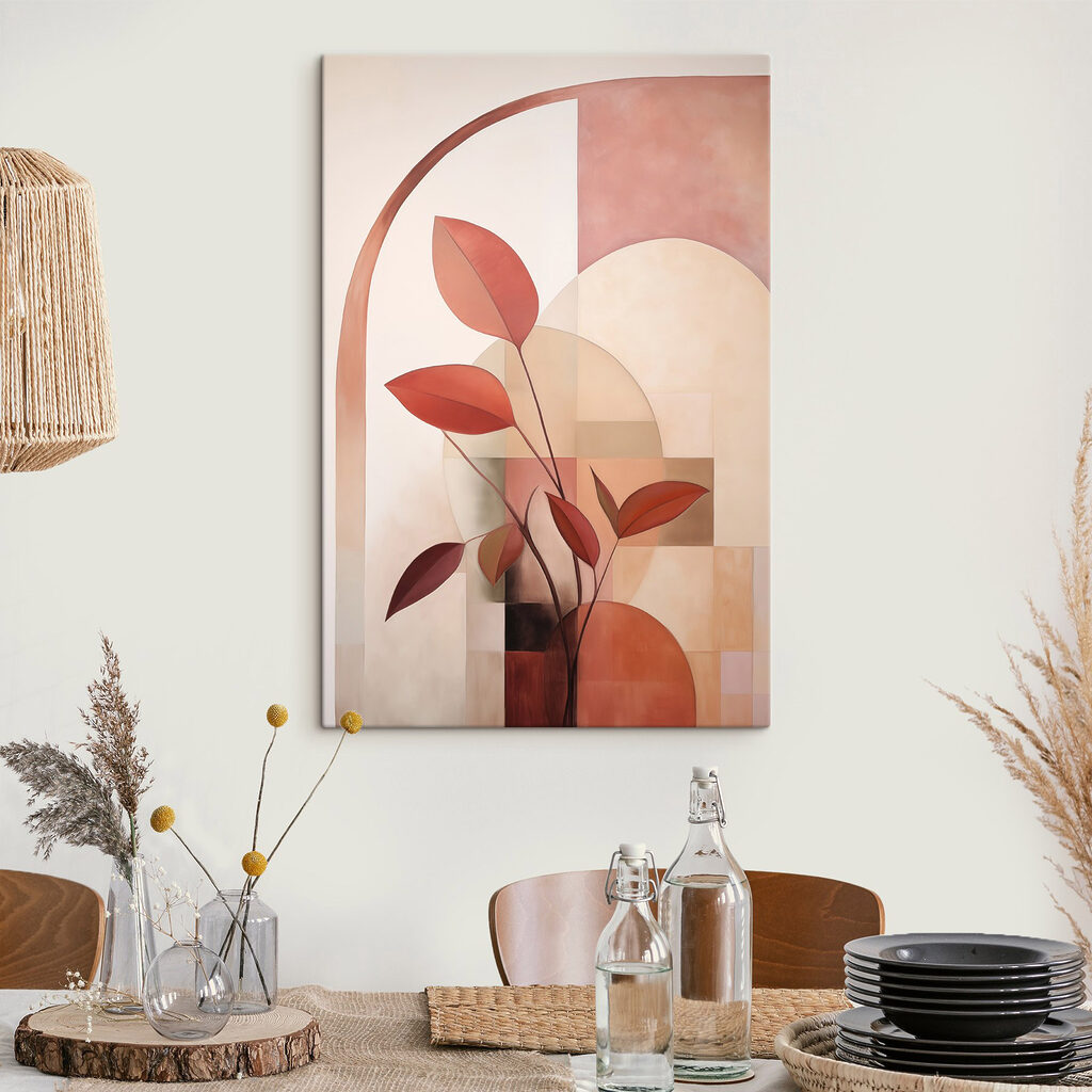Folhas vermelhas sob arco — interior 1