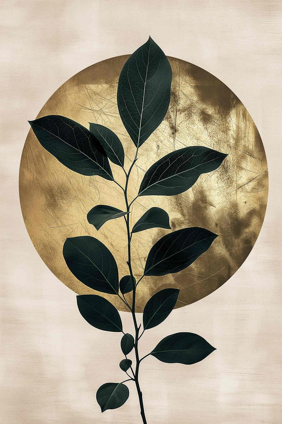 Folhas sobre disco dourado — design completo