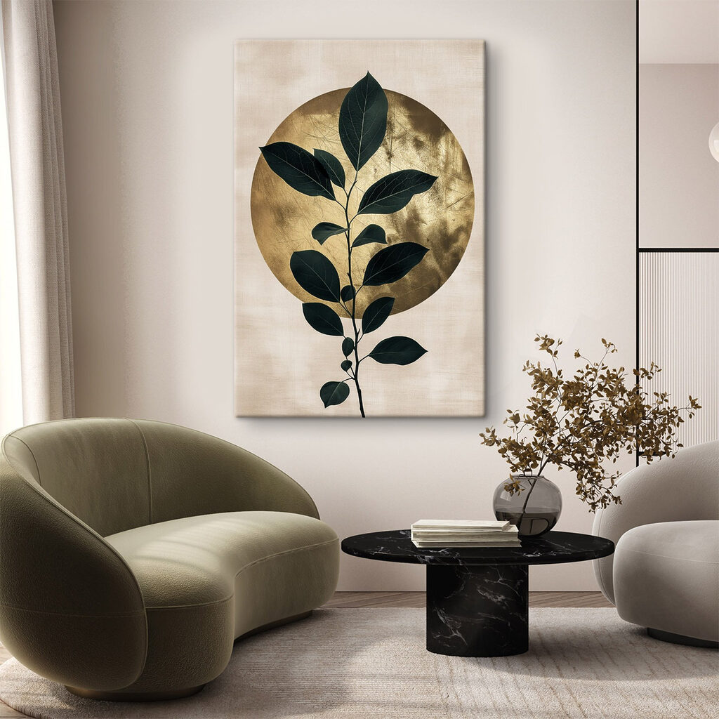 Folhas sobre disco dourado — interior 2