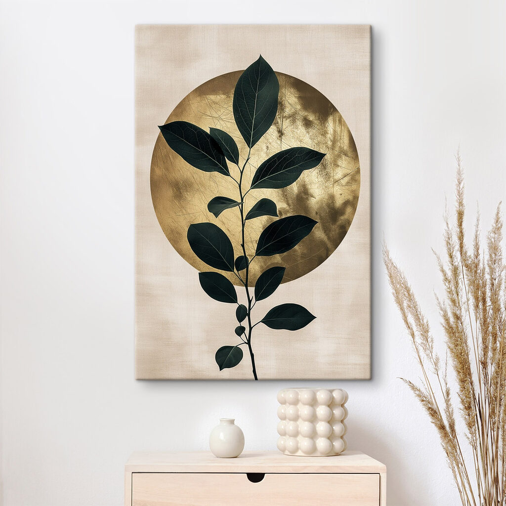 Folhas sobre disco dourado — interior 1