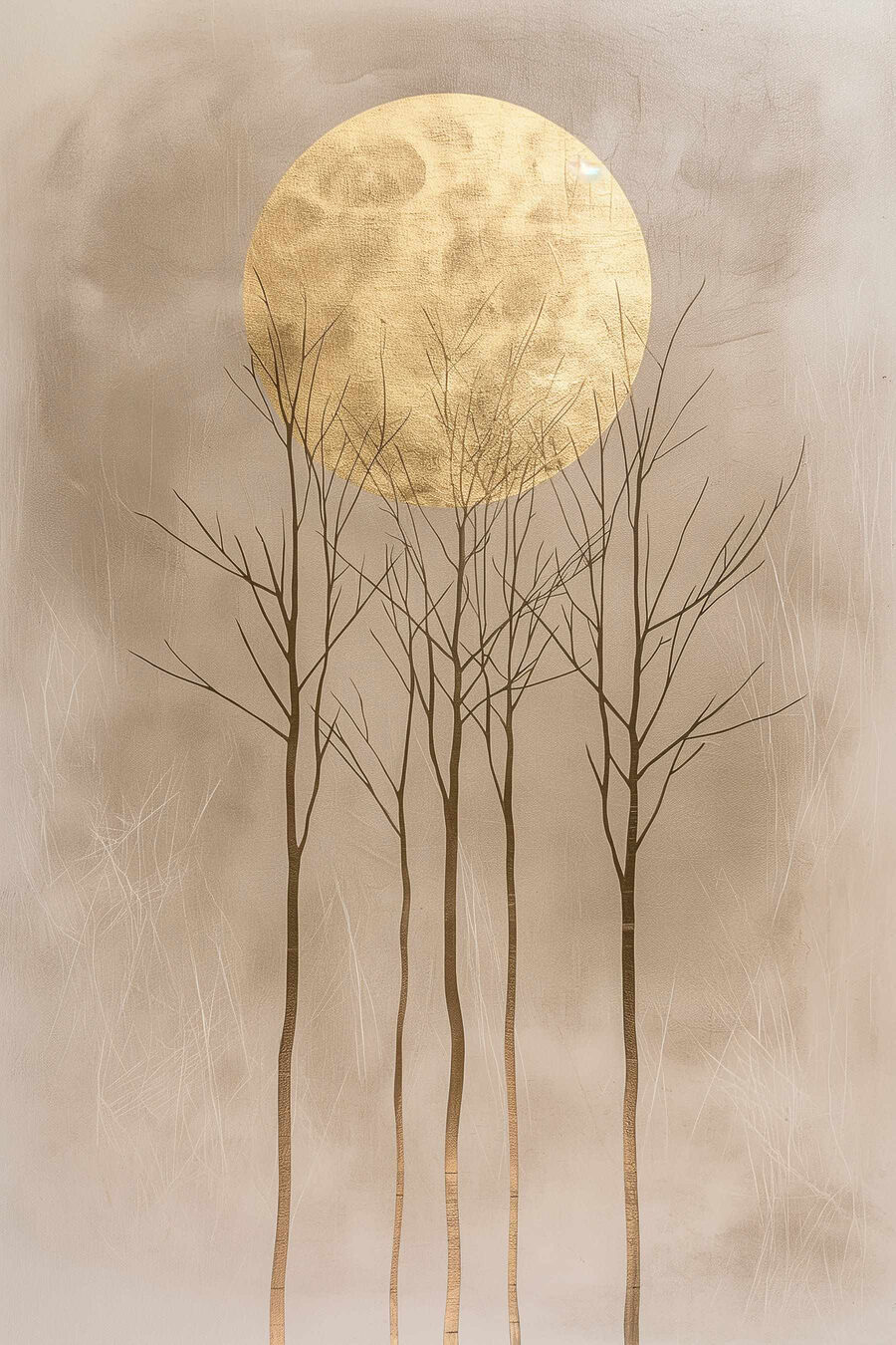 Lua dourada sobre árvores — design completo