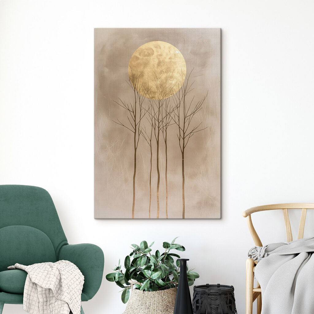 Lua dourada sobre árvores — interior 1