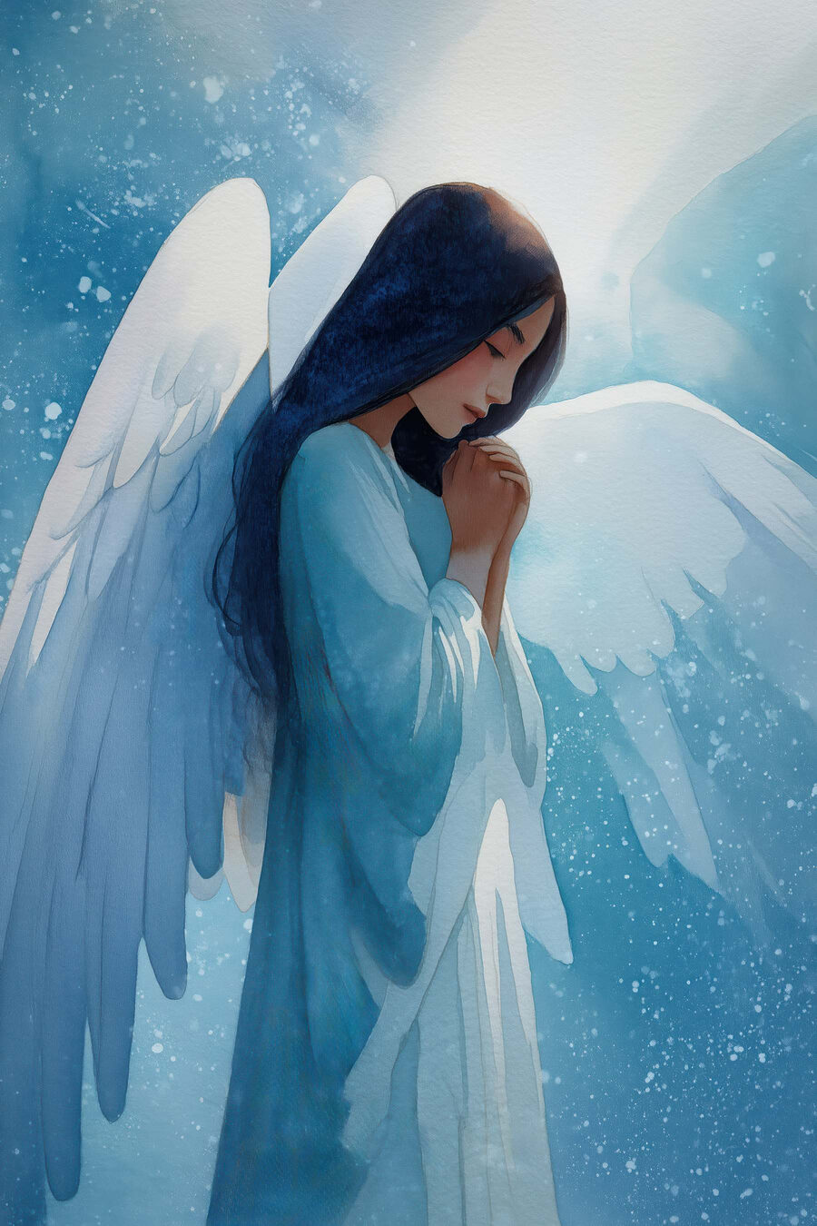 Anjo azul inclinado — design completo