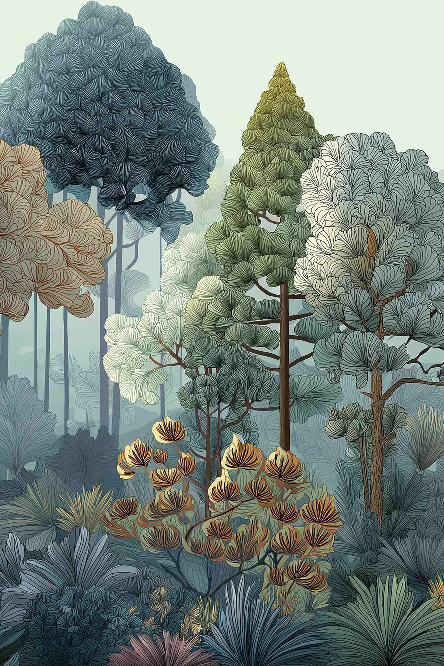 Bosque em verdes frios — design completo