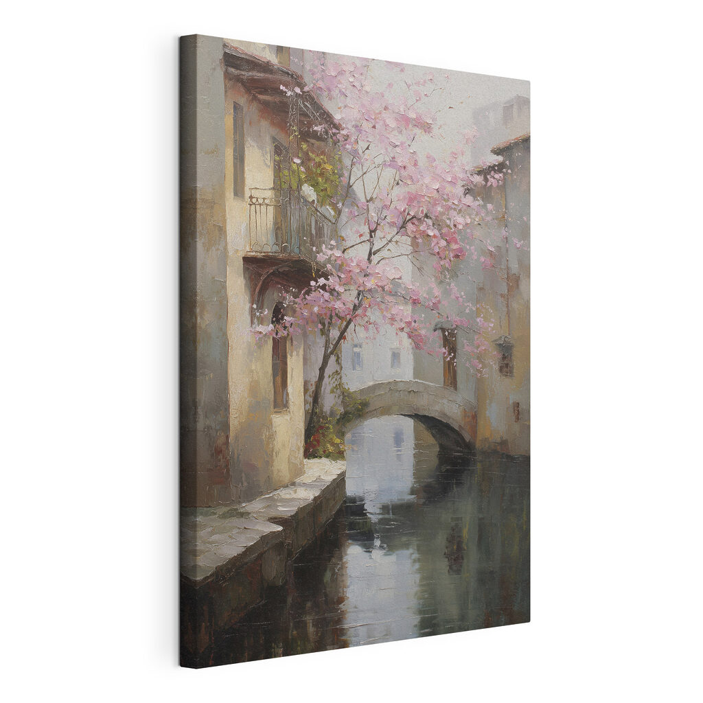 Flores sobre o canal, tela esticada e borda contínua