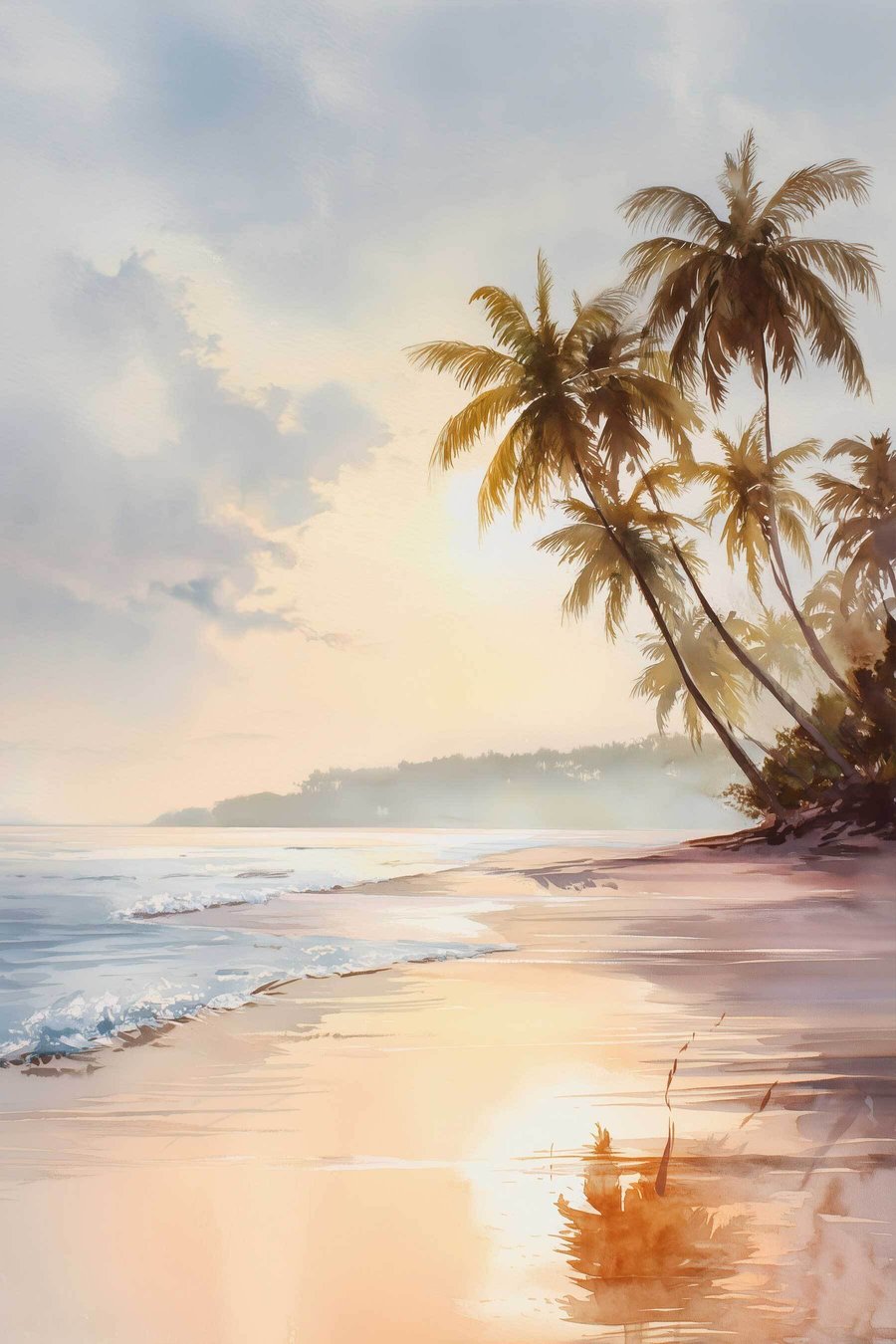Praia ao entardecer — design completo