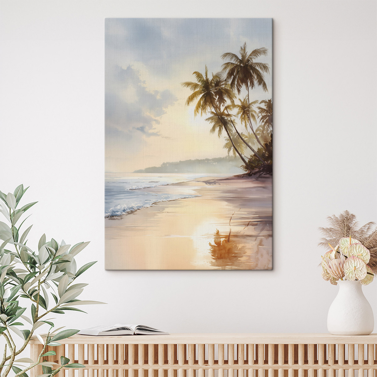 Praia ao entardecer num interior