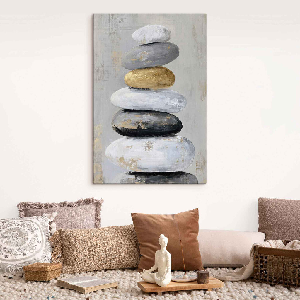 Pedras empilhadas com dourado — interior 2