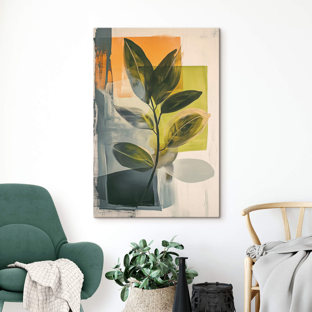 Ramo verde sobre laranja — interior 1