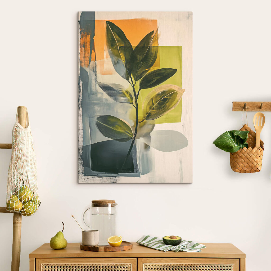 Ramo verde sobre laranja — interior 2