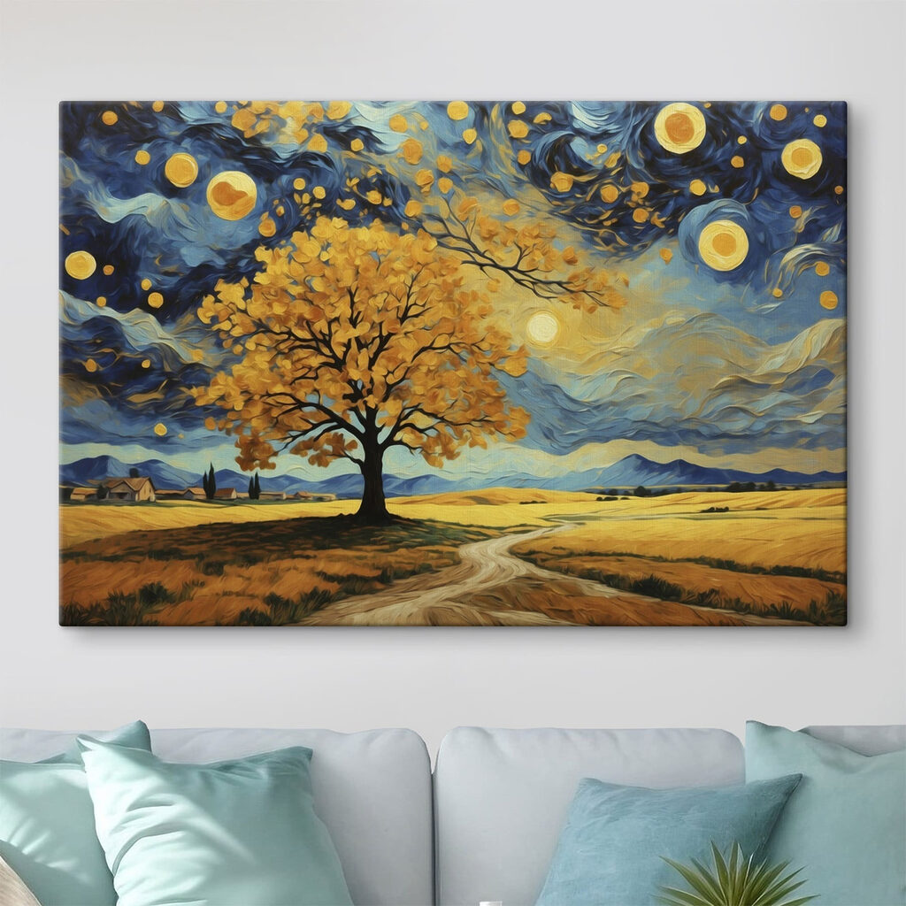 Árvore dourada sob estrelas — interior 2