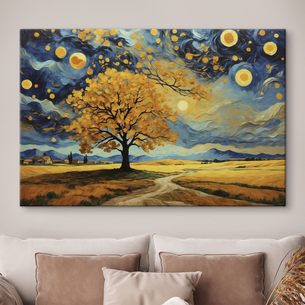 Árvore dourada sob estrelas — interior 1