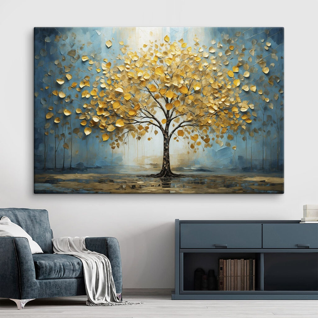 Árvore dourada em azul — interior 1