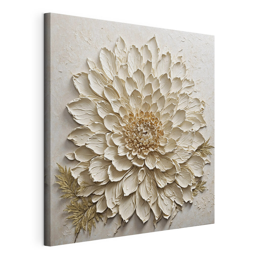 Flor creme recortada, tela esticada e borda contínua