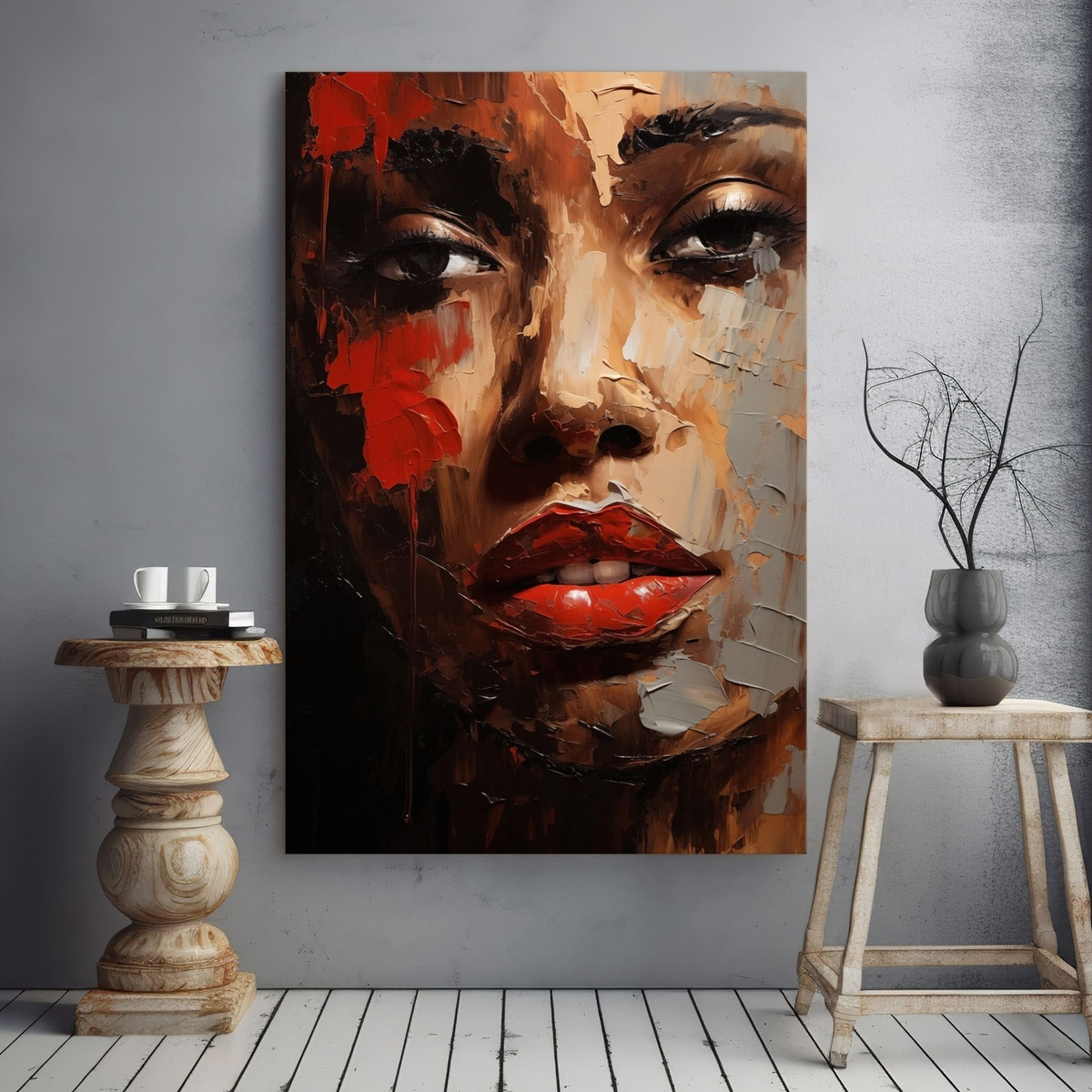 Mulher com acentos vermelhos — interior 1