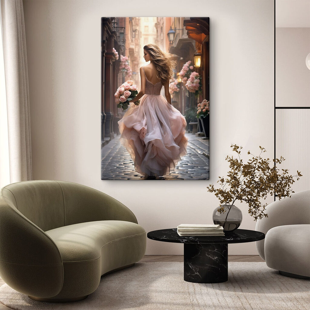 Mulher de vestido cor-de-rosa — interior 2