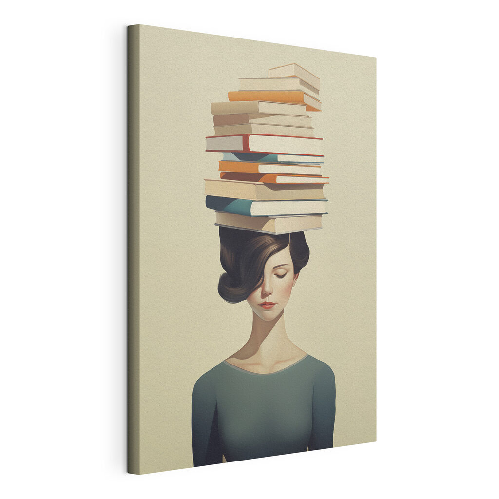 Livros sobre cabelo escuro, tela esticada e borda contínua
