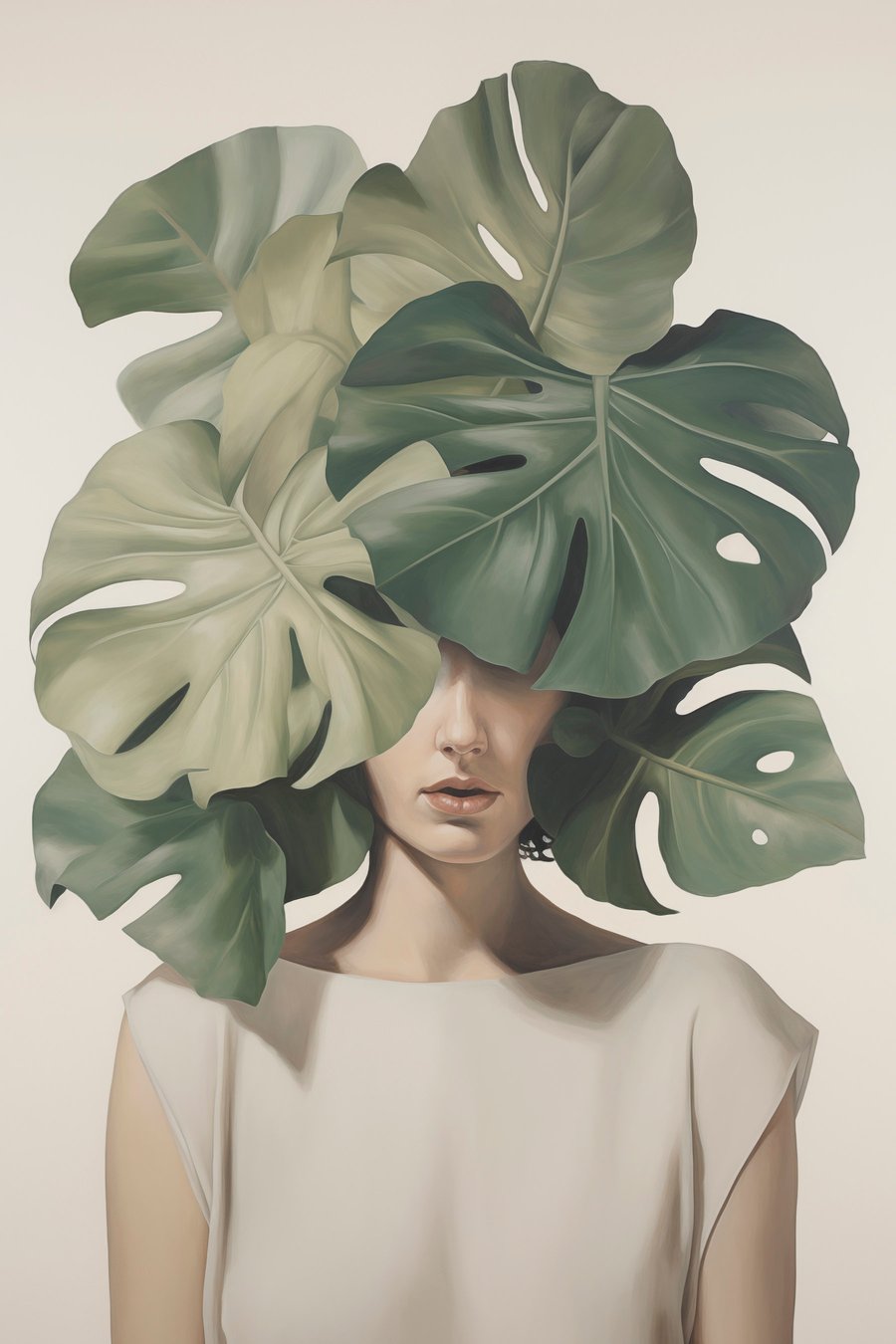 Menina abstrata com monstera — design completo