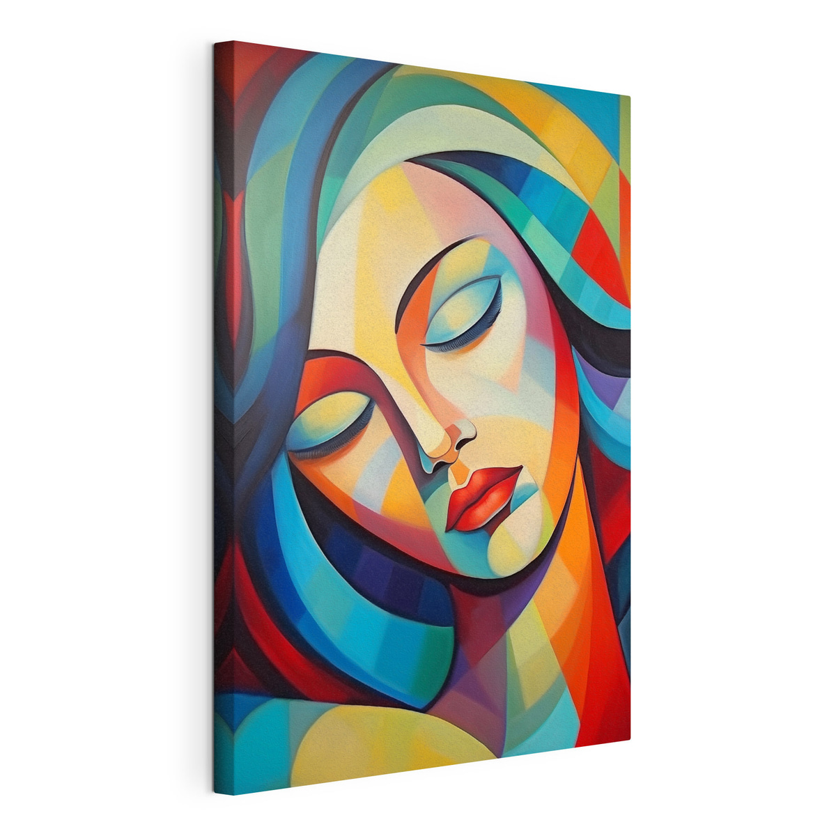 Retrato abstrato de menina, tela esticada e borda contínua