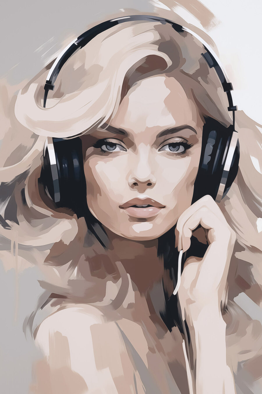 Mulher loira com auscultadores — design completo
