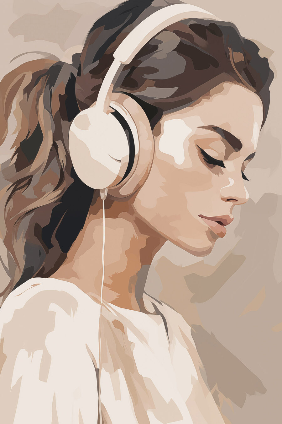 Mulher com auscultadores claros — design completo