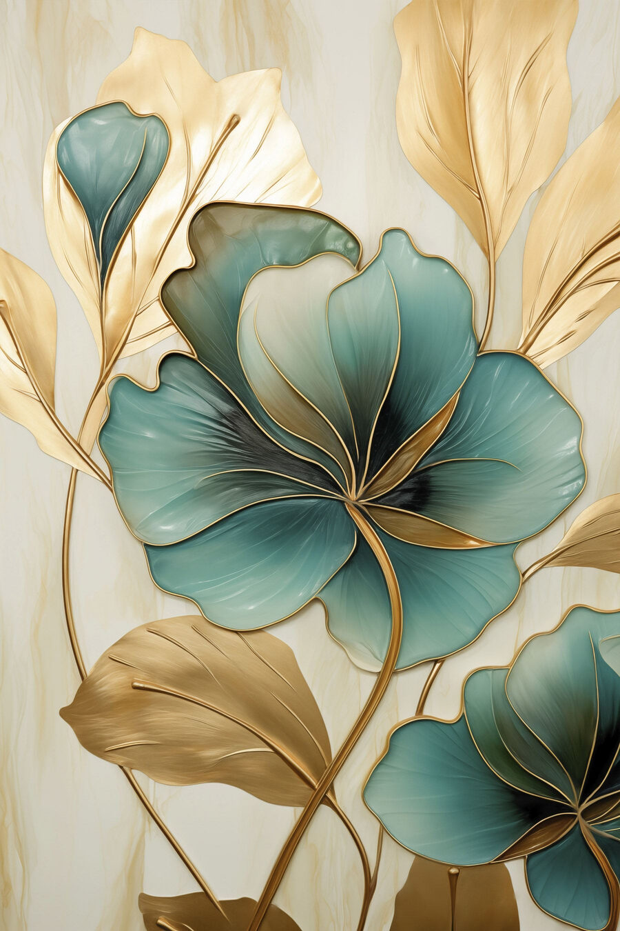 Flor verde e plumas — design completo