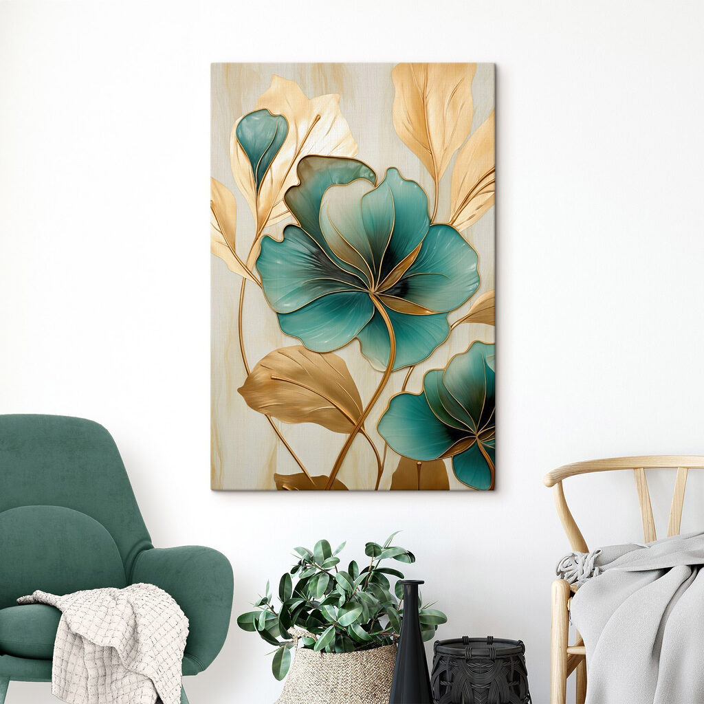 Flor verde e plumas — interior 1