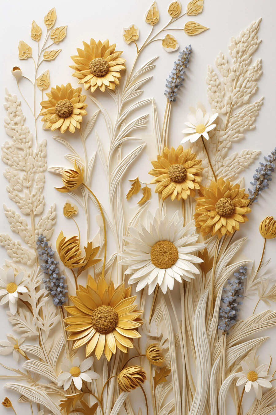 Gramíneas bege e flores — design completo